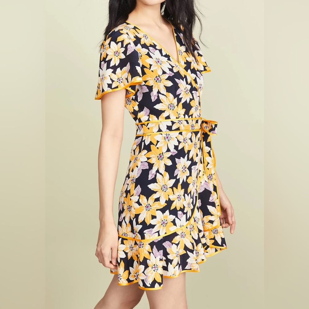 Cinq á Sept Floral Cameron Yellow & White Wrap Dress | Size 4